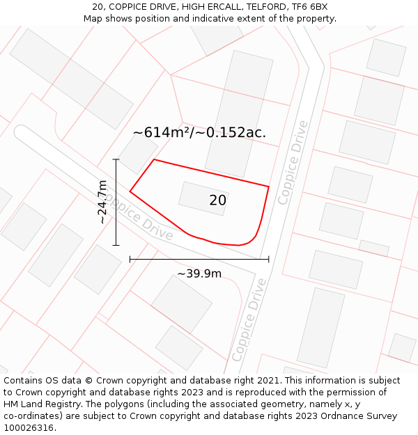 20, COPPICE DRIVE, HIGH ERCALL, TELFORD, TF6 6BX: Plot and title map