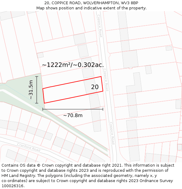 20, COPPICE ROAD, WOLVERHAMPTON, WV3 8BP: Plot and title map