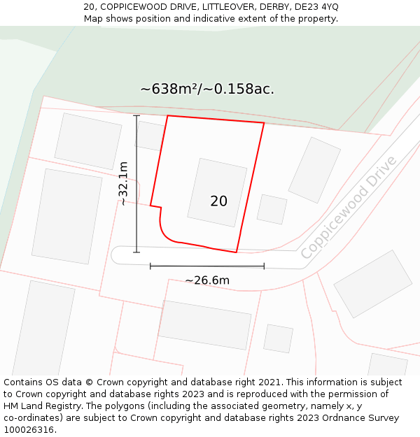 20, COPPICEWOOD DRIVE, LITTLEOVER, DERBY, DE23 4YQ: Plot and title map