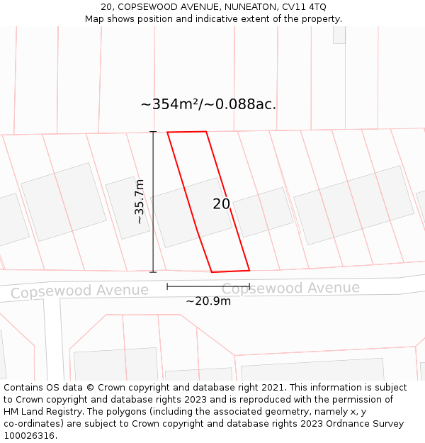 20, COPSEWOOD AVENUE, NUNEATON, CV11 4TQ: Plot and title map