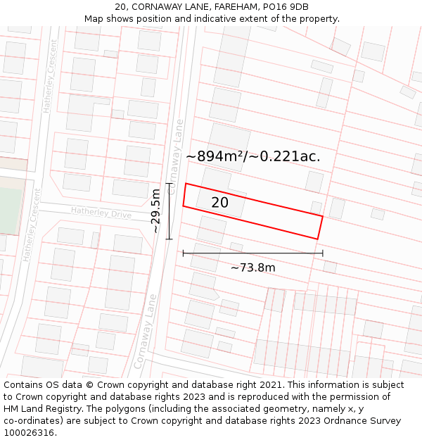 20, CORNAWAY LANE, FAREHAM, PO16 9DB: Plot and title map