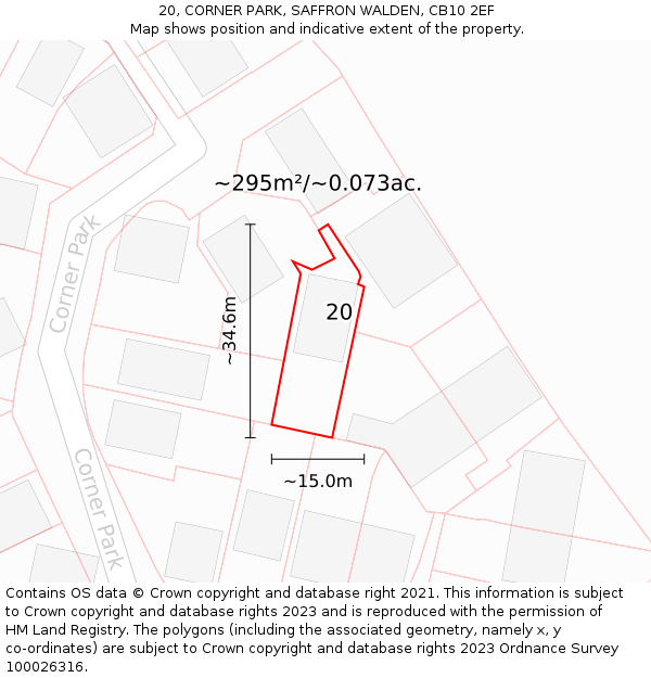 20, CORNER PARK, SAFFRON WALDEN, CB10 2EF: Plot and title map