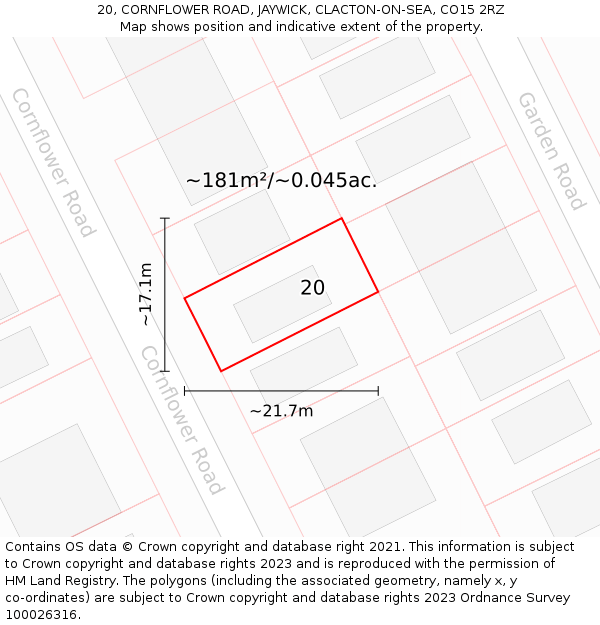 20, CORNFLOWER ROAD, JAYWICK, CLACTON-ON-SEA, CO15 2RZ: Plot and title map