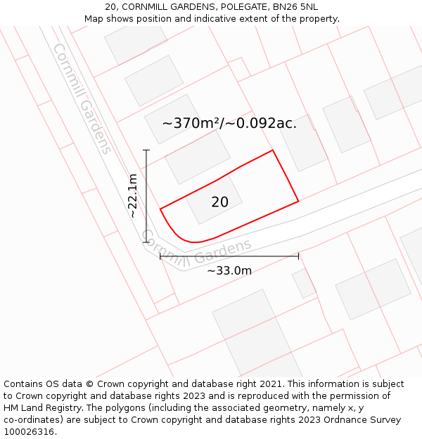 20, CORNMILL GARDENS, POLEGATE, BN26 5NL: Plot and title map