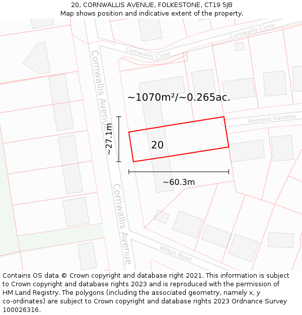 20, CORNWALLIS AVENUE, FOLKESTONE, CT19 5JB: Plot and title map