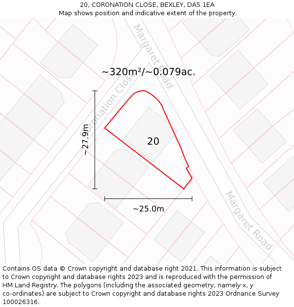 20, CORONATION CLOSE, BEXLEY, DA5 1EA: Plot and title map