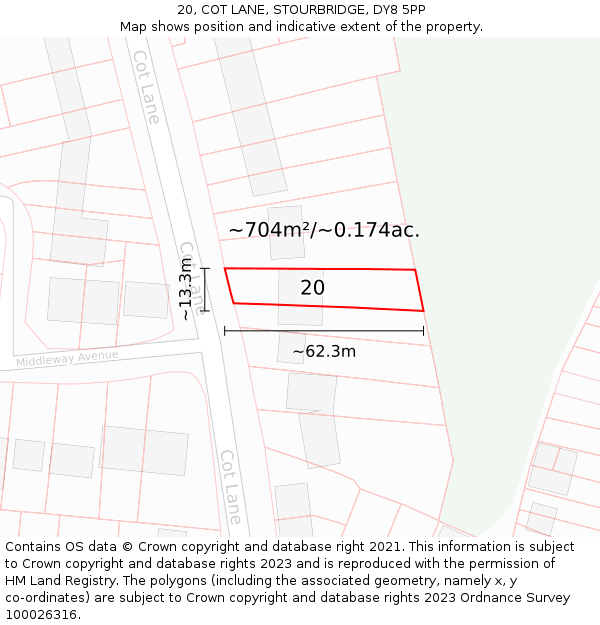 20, COT LANE, STOURBRIDGE, DY8 5PP: Plot and title map