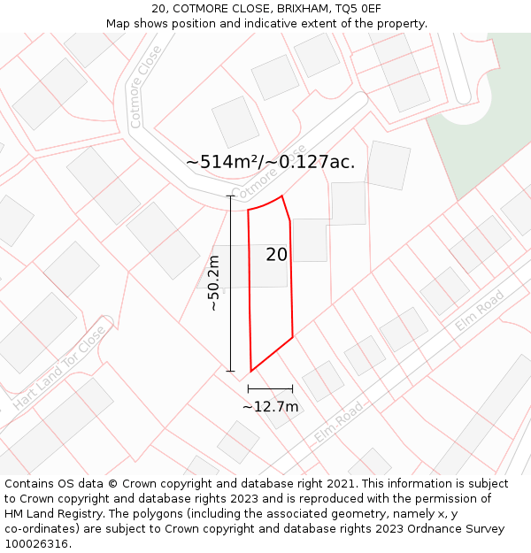 20, COTMORE CLOSE, BRIXHAM, TQ5 0EF: Plot and title map