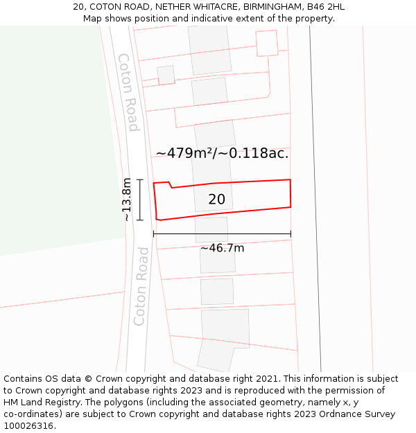 20, COTON ROAD, NETHER WHITACRE, BIRMINGHAM, B46 2HL: Plot and title map