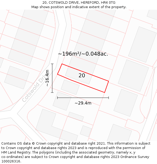 20, COTSWOLD DRIVE, HEREFORD, HR4 0TG: Plot and title map