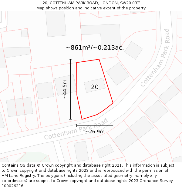 20, COTTENHAM PARK ROAD, LONDON, SW20 0RZ: Plot and title map