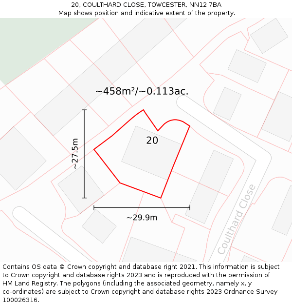 20, COULTHARD CLOSE, TOWCESTER, NN12 7BA: Plot and title map