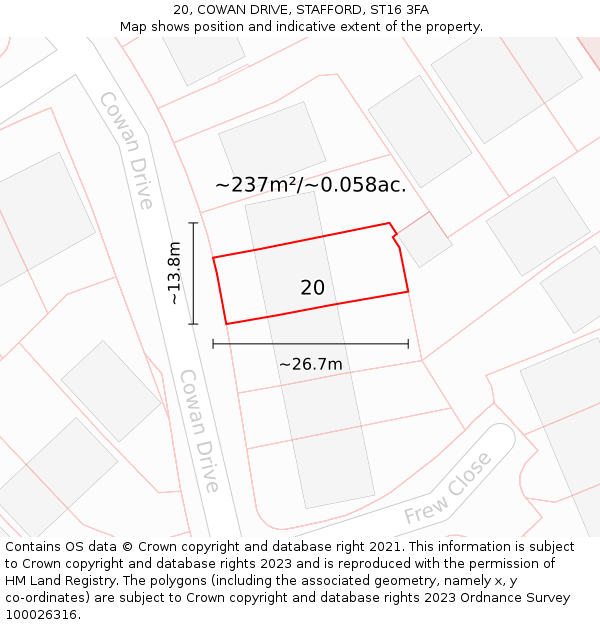 20, COWAN DRIVE, STAFFORD, ST16 3FA: Plot and title map