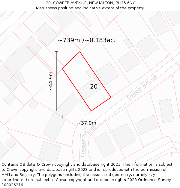 20, COWPER AVENUE, NEW MILTON, BH25 6NY: Plot and title map