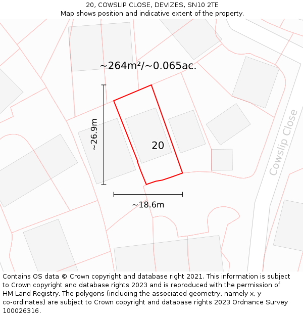 20, COWSLIP CLOSE, DEVIZES, SN10 2TE: Plot and title map