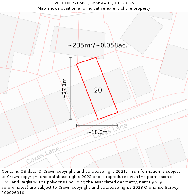20, COXES LANE, RAMSGATE, CT12 6SA: Plot and title map