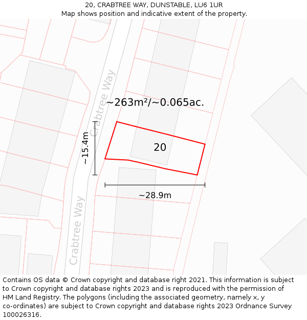 20, CRABTREE WAY, DUNSTABLE, LU6 1UR: Plot and title map