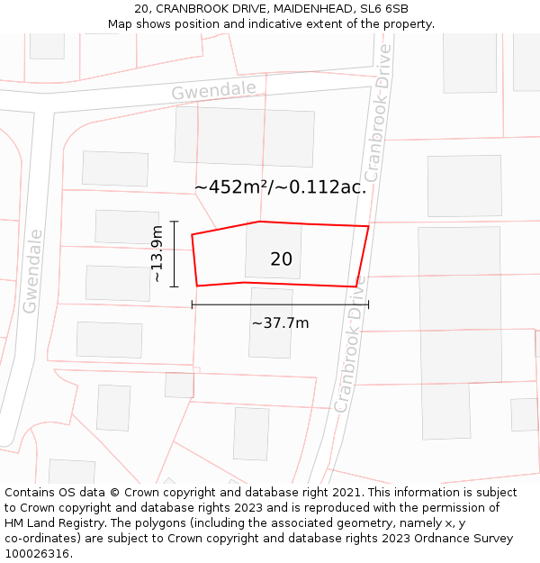 20, CRANBROOK DRIVE, MAIDENHEAD, SL6 6SB: Plot and title map