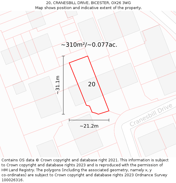 20, CRANESBILL DRIVE, BICESTER, OX26 3WG: Plot and title map