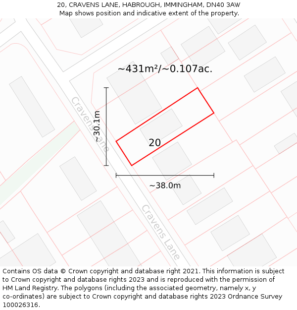20, CRAVENS LANE, HABROUGH, IMMINGHAM, DN40 3AW: Plot and title map
