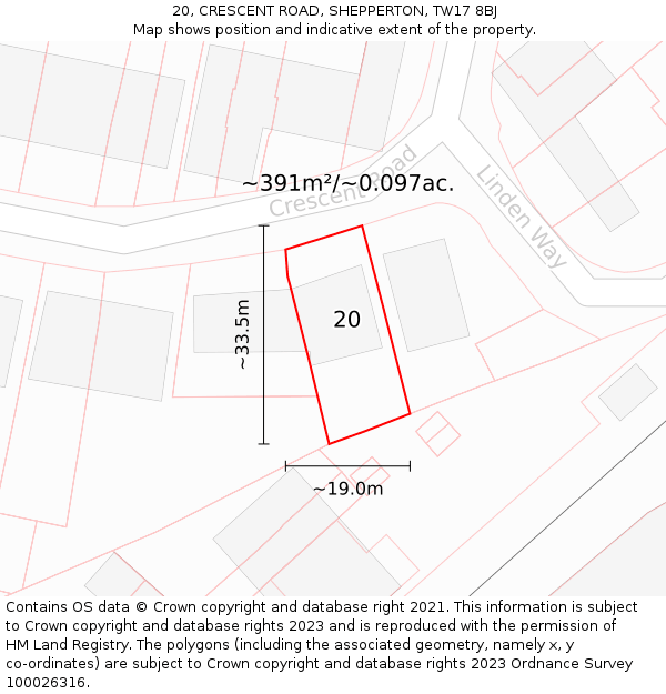 20, CRESCENT ROAD, SHEPPERTON, TW17 8BJ: Plot and title map