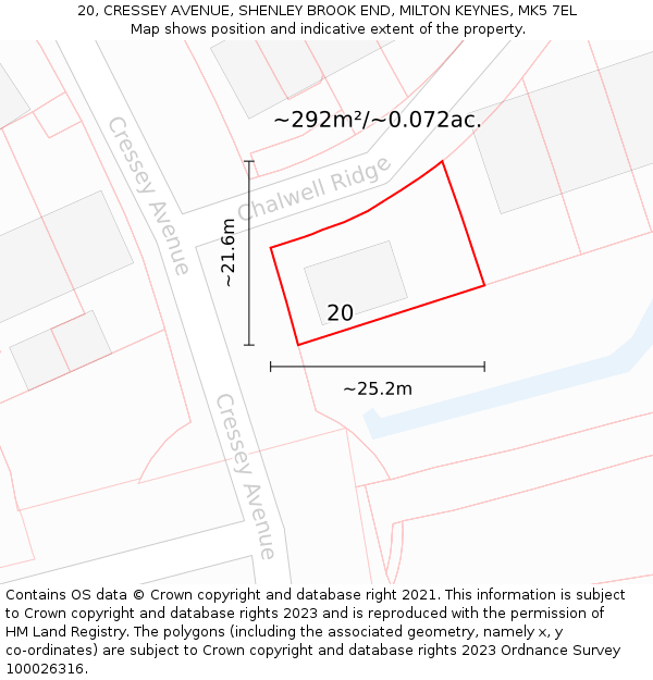 20, CRESSEY AVENUE, SHENLEY BROOK END, MILTON KEYNES, MK5 7EL: Plot and title map