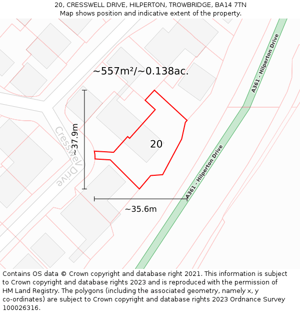 20, CRESSWELL DRIVE, HILPERTON, TROWBRIDGE, BA14 7TN: Plot and title map