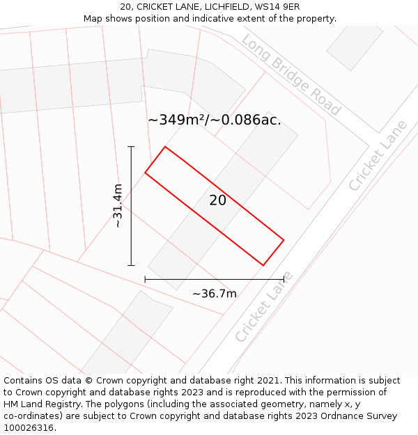 20, CRICKET LANE, LICHFIELD, WS14 9ER: Plot and title map