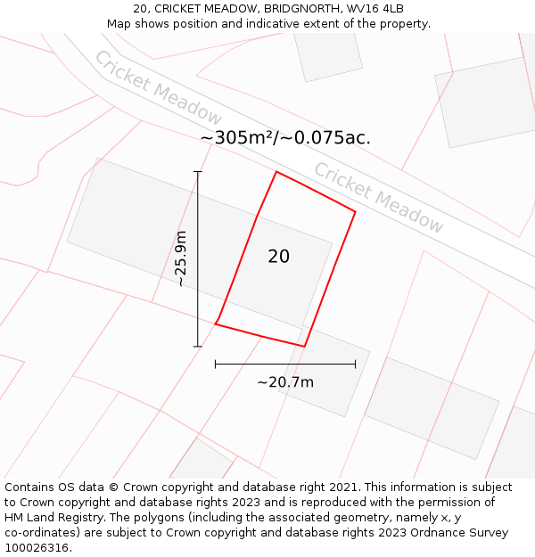 20, CRICKET MEADOW, BRIDGNORTH, WV16 4LB: Plot and title map