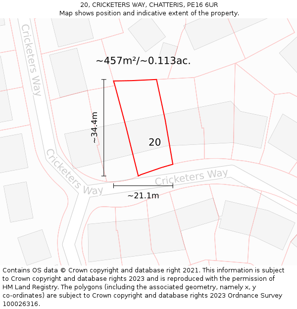 20, CRICKETERS WAY, CHATTERIS, PE16 6UR: Plot and title map