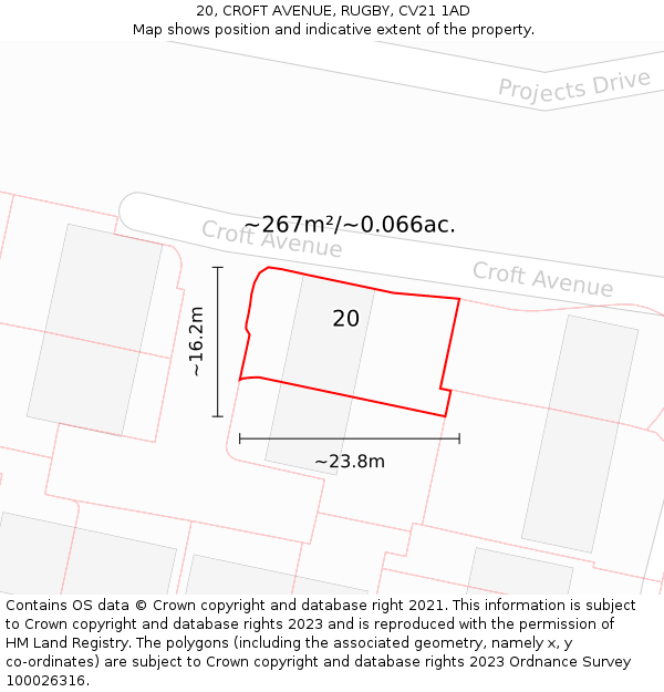 20, CROFT AVENUE, RUGBY, CV21 1AD: Plot and title map
