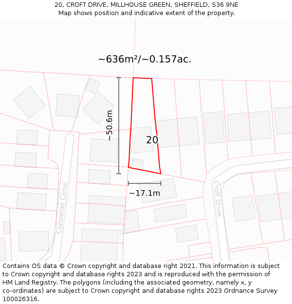 20, CROFT DRIVE, MILLHOUSE GREEN, SHEFFIELD, S36 9NE: Plot and title map