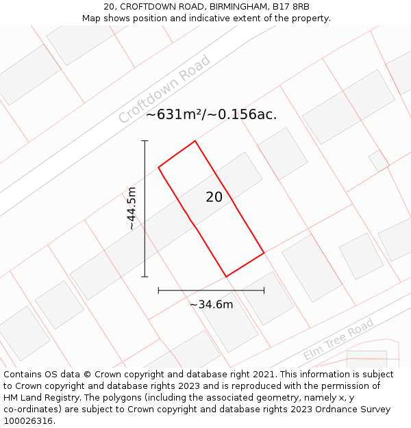 20, CROFTDOWN ROAD, BIRMINGHAM, B17 8RB: Plot and title map