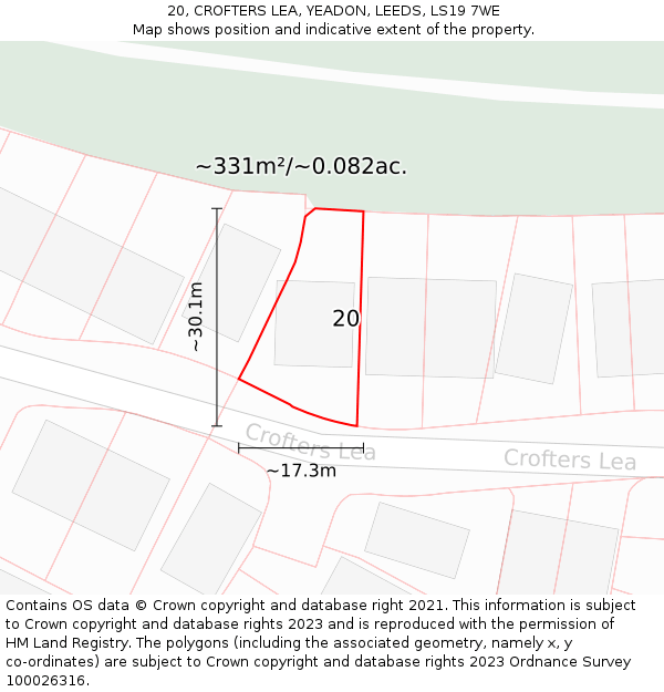 20, CROFTERS LEA, YEADON, LEEDS, LS19 7WE: Plot and title map