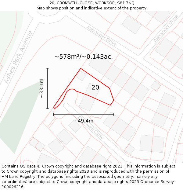 20, CROMWELL CLOSE, WORKSOP, S81 7NQ: Plot and title map