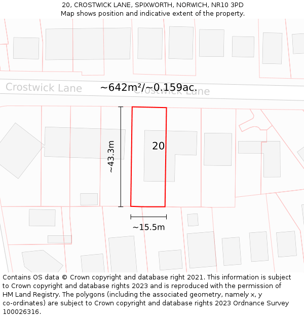 20, CROSTWICK LANE, SPIXWORTH, NORWICH, NR10 3PD: Plot and title map