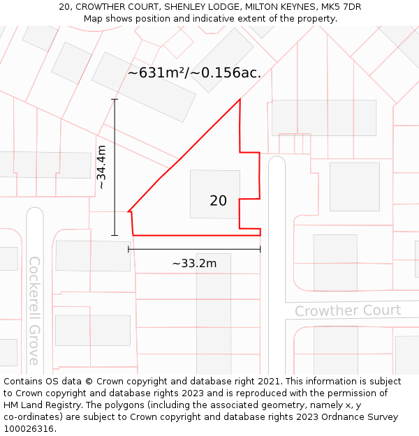 20, CROWTHER COURT, SHENLEY LODGE, MILTON KEYNES, MK5 7DR: Plot and title map