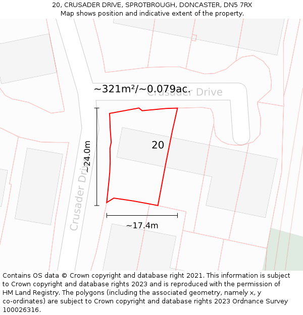 20, CRUSADER DRIVE, SPROTBROUGH, DONCASTER, DN5 7RX: Plot and title map