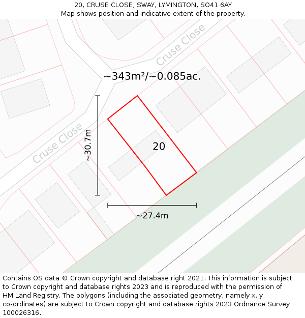20, CRUSE CLOSE, SWAY, LYMINGTON, SO41 6AY: Plot and title map