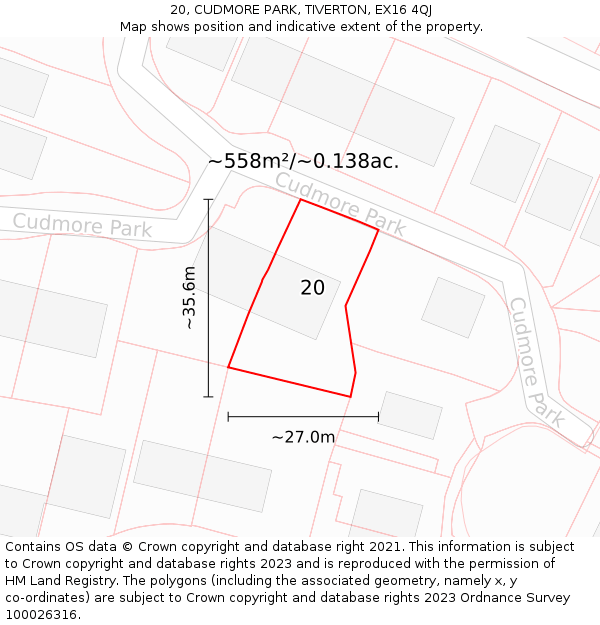20, CUDMORE PARK, TIVERTON, EX16 4QJ: Plot and title map