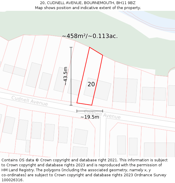 20, CUDNELL AVENUE, BOURNEMOUTH, BH11 9BZ: Plot and title map