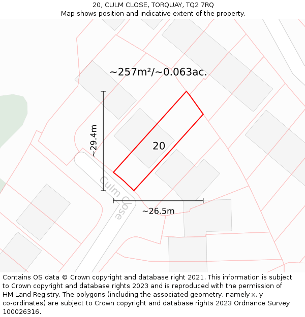 20, CULM CLOSE, TORQUAY, TQ2 7RQ: Plot and title map