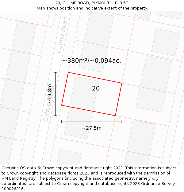 20, CULME ROAD, PLYMOUTH, PL3 5BJ: Plot and title map