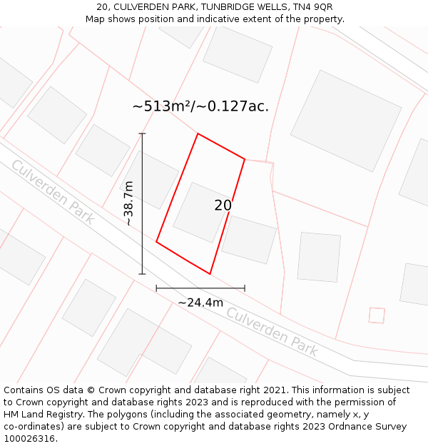20, CULVERDEN PARK, TUNBRIDGE WELLS, TN4 9QR: Plot and title map