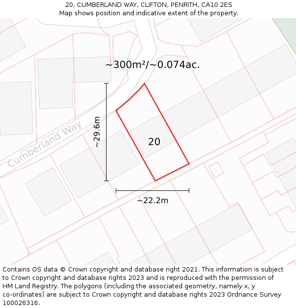 20, CUMBERLAND WAY, CLIFTON, PENRITH, CA10 2ES: Plot and title map