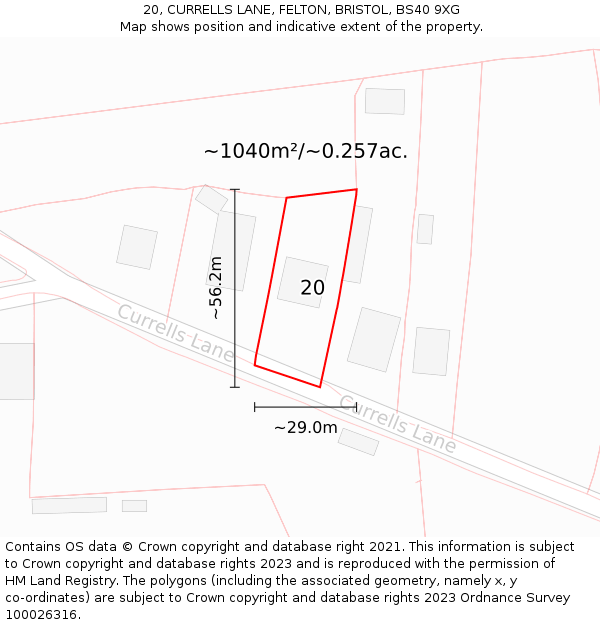 20, CURRELLS LANE, FELTON, BRISTOL, BS40 9XG: Plot and title map