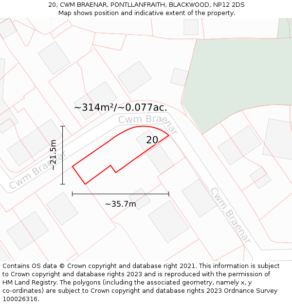 20, CWM BRAENAR, PONTLLANFRAITH, BLACKWOOD, NP12 2DS: Plot and title map