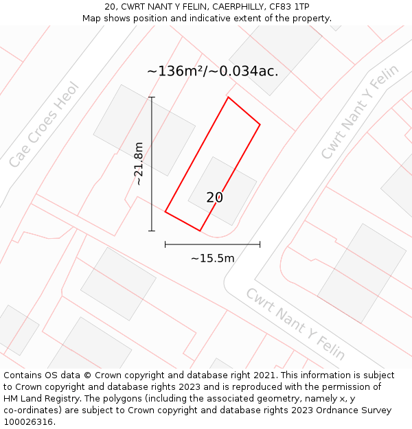 20, CWRT NANT Y FELIN, CAERPHILLY, CF83 1TP: Plot and title map