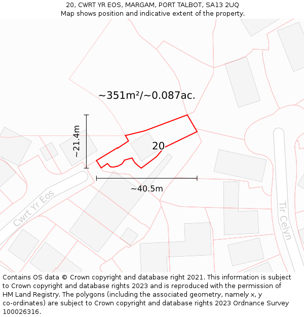 20, CWRT YR EOS, MARGAM, PORT TALBOT, SA13 2UQ: Plot and title map