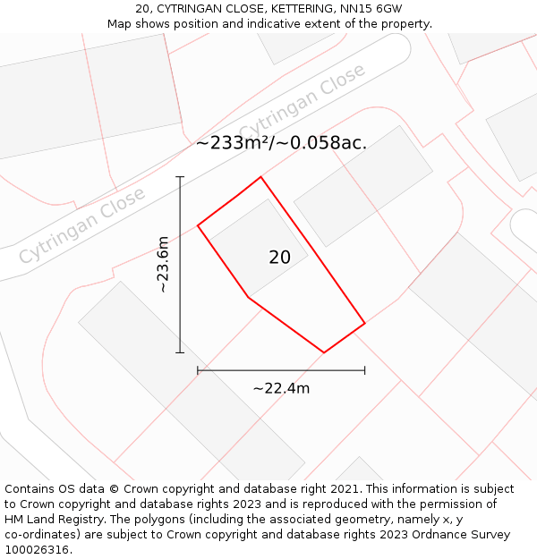 20, CYTRINGAN CLOSE, KETTERING, NN15 6GW: Plot and title map
